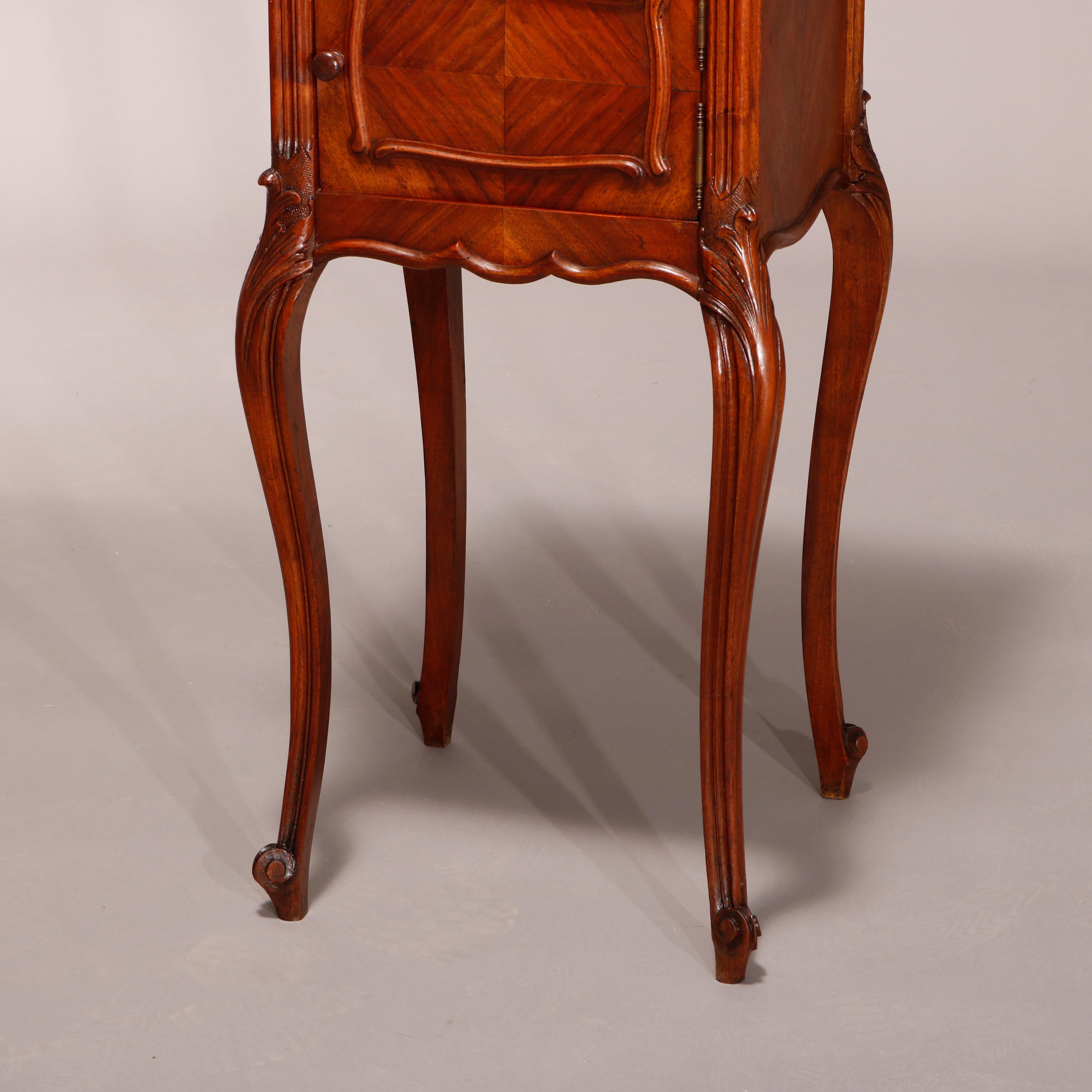 Antique French Louis XV Style Walnut Marble Top & Lined Side Stand, Circa 1890 For Sale 2