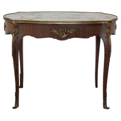Antique French Louis XV-Style wood brass and Marble-Top dining Table