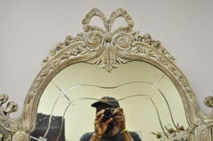 Antique French Louis XV Triple Tall Dressing Mirror Pink Marble Bronze Cherubs