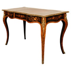 Antique French Louis XV Tulipwood Marquetry Ormolu Bureau Plat Writing Table
