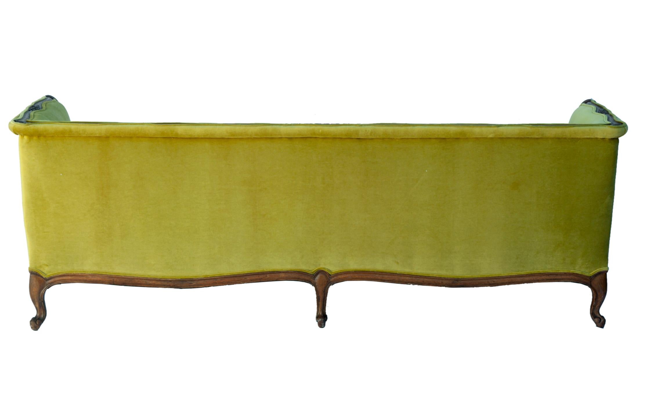 Antique French Louis XV Velvet Sofa For Sale 1