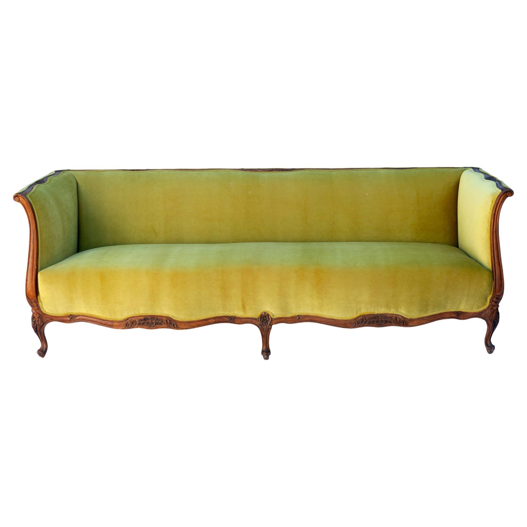 Antique French Louis XV Velvet Sofa For Sale