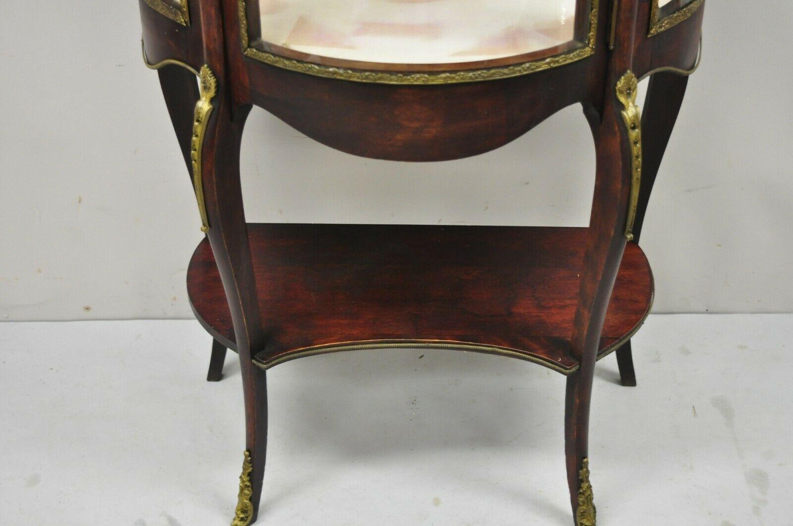 Antique French Louis XV Victorian Mahogany Bowed Glass Curio Vitrine Cabinet 5