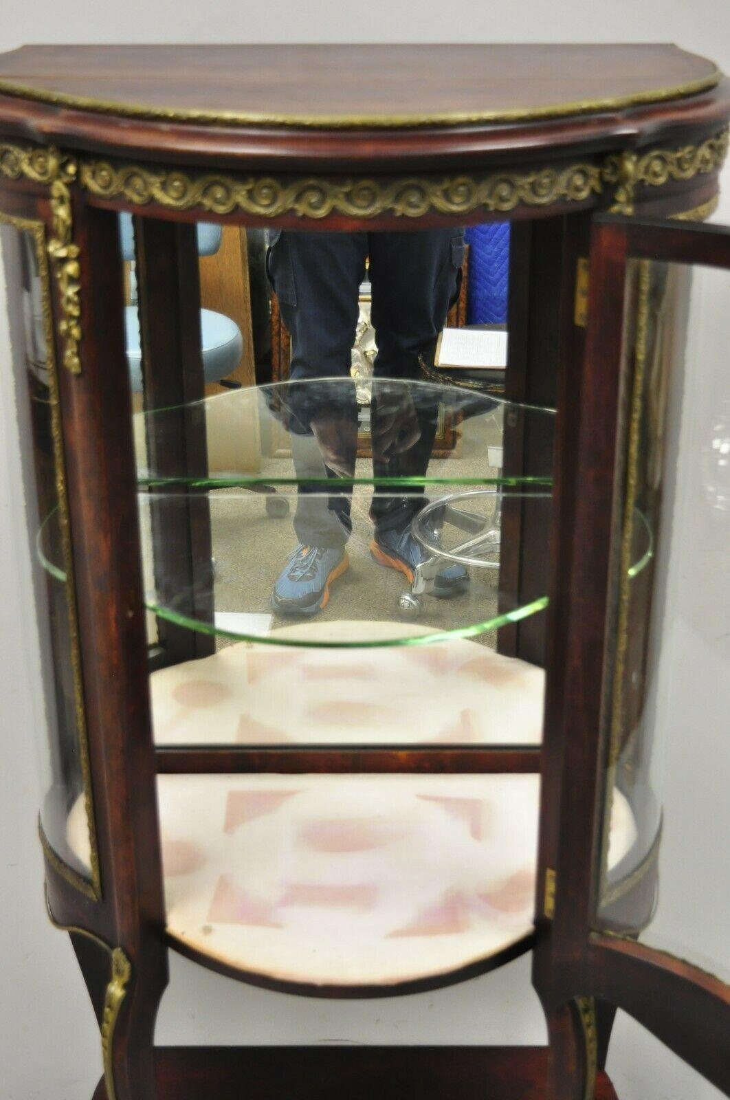 Antique French Louis XV Victorian Mahogany Bowed Glass Curio Vitrine Cabinet 3
