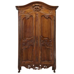 Antique French Large Louis XV Walnut Armoire, c1700's Restored Pierced Fretwork