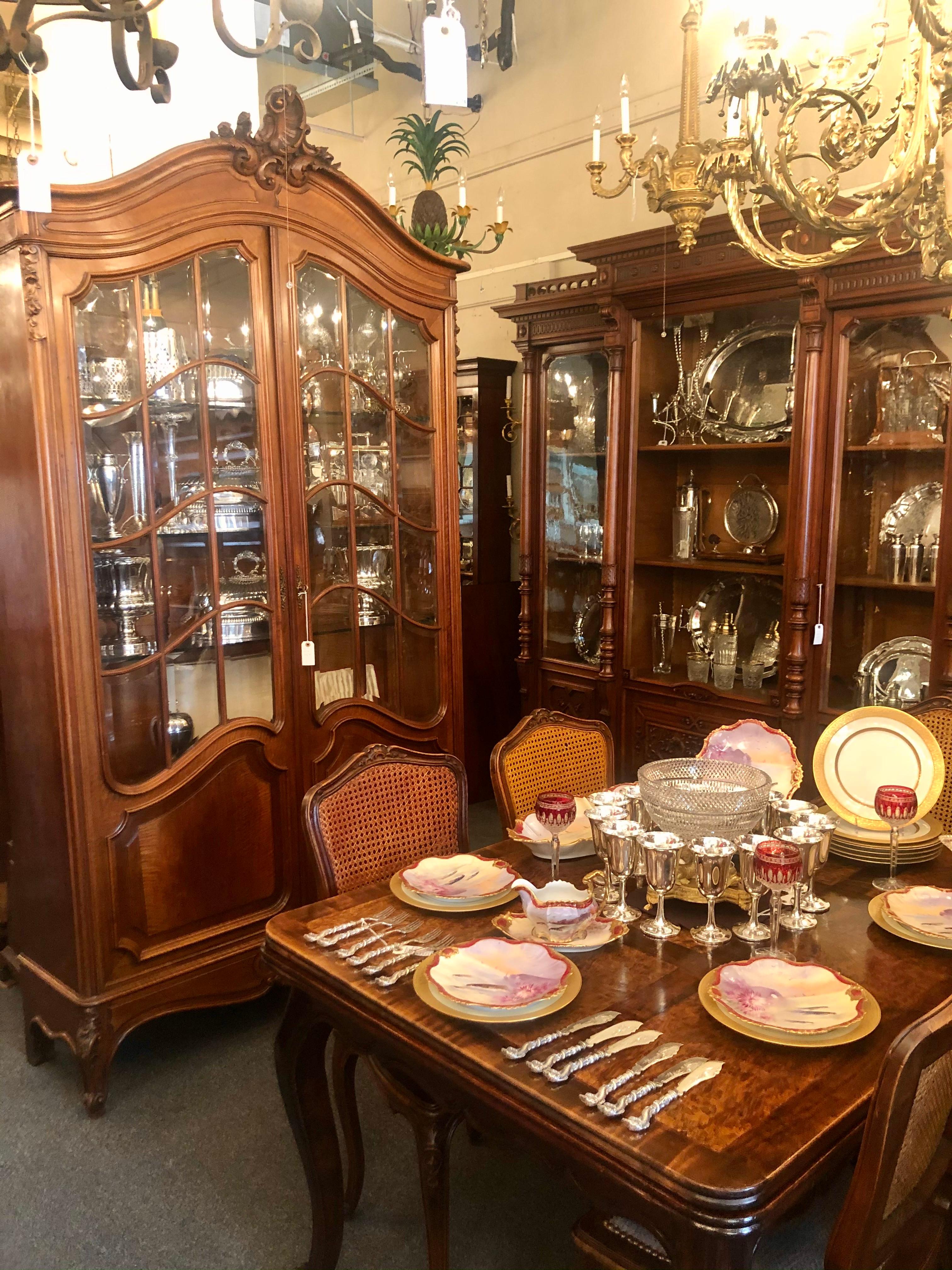 Antique French Louis XV Walnut & Beveled Glass 2 Door Display Cabinet Circa 1880 For Sale 1