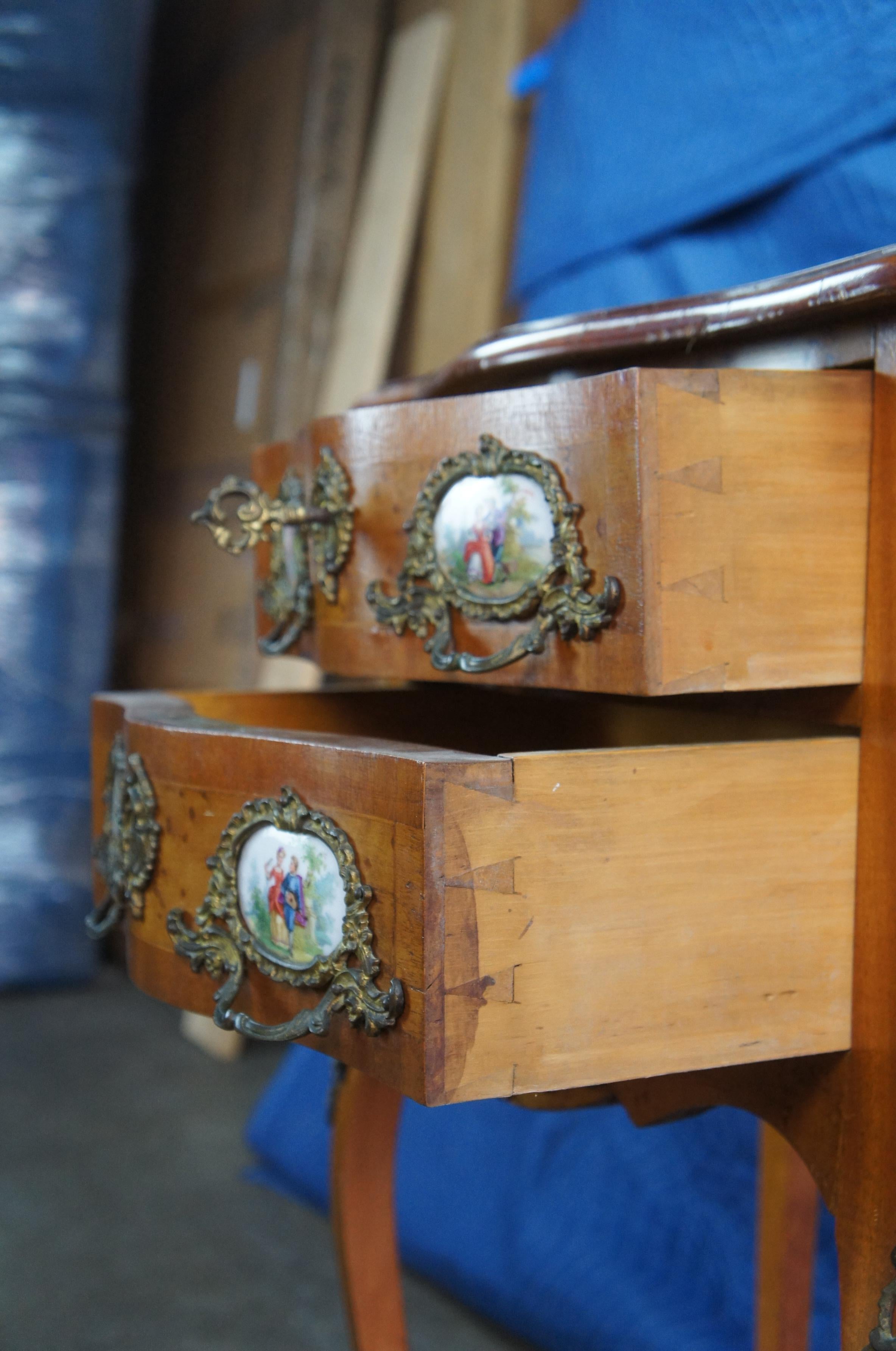 Antique French Louis XV Walnut Birdseye Chest Side Table Porcelain Sevres Ormolu 3