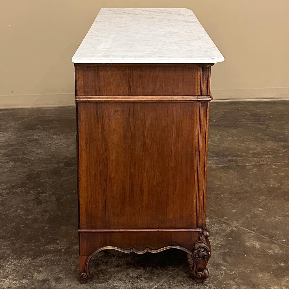 Antique French Louis XV Walnut Commode with Carrara Marble For Sale 2