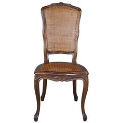 Antique French Louis XV Walnut Dining Side Chair High Back Caned Provincial