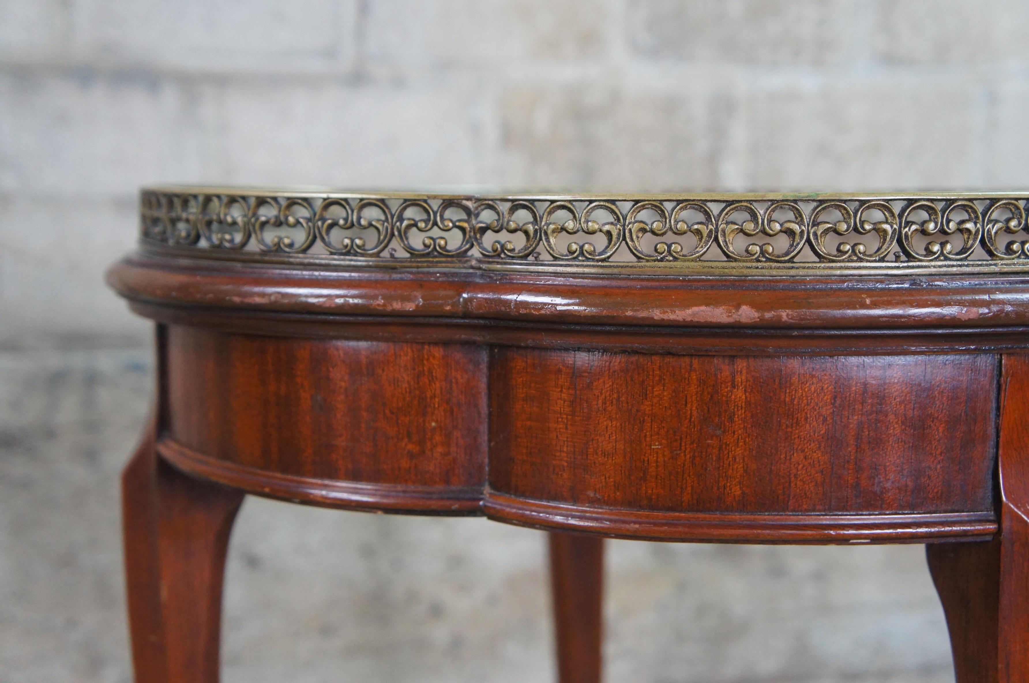 Antique French Louis XV Walnut Gueridon Bouillotte Side Table w Brass Gallery 21 1
