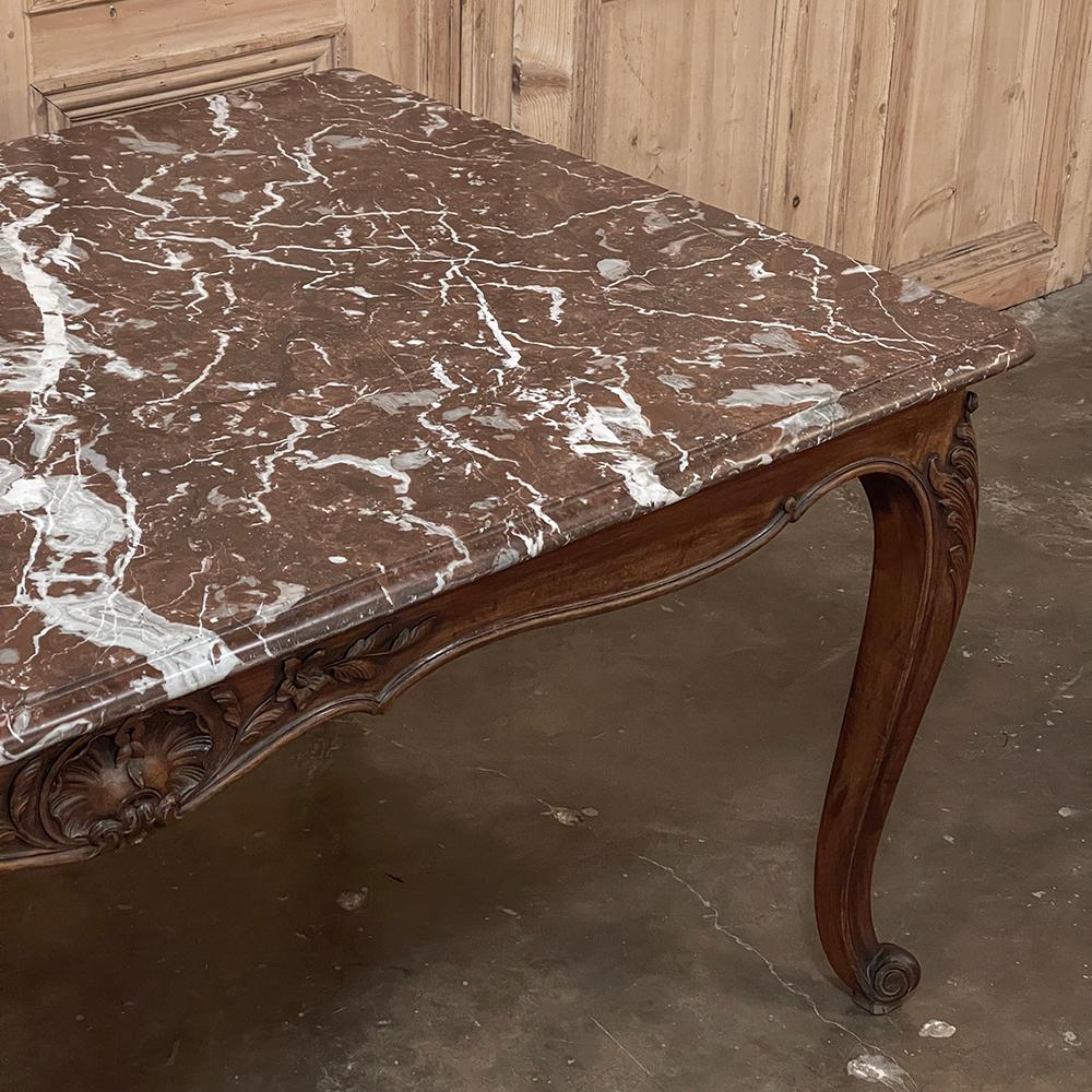 Antique French Louis XV Walnut Marble-Top Dining Table For Sale 4