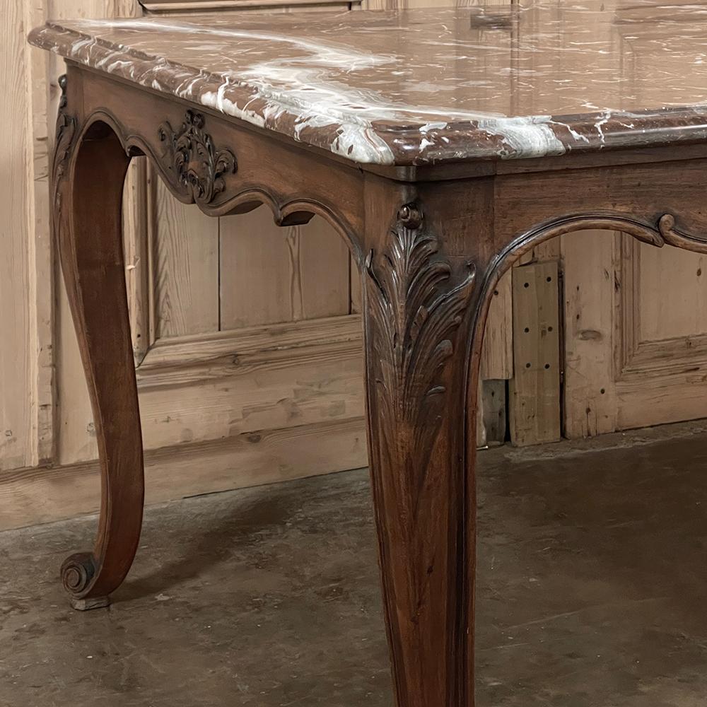 Antique French Louis XV Walnut Marble-Top Dining Table For Sale 5