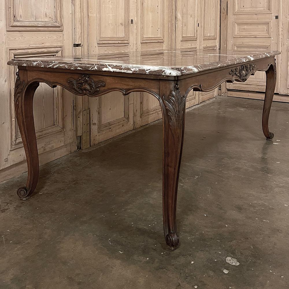 Antique French Louis XV Walnut Marble-Top Dining Table For Sale 6