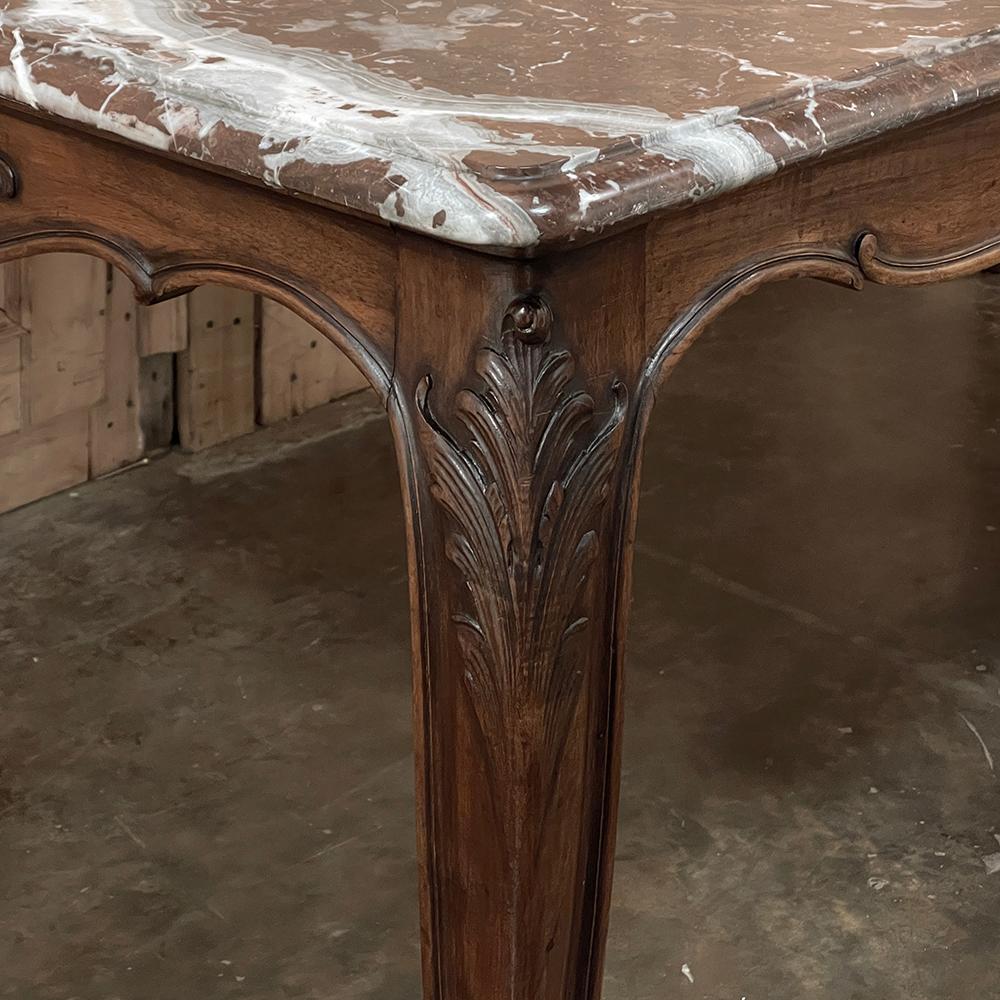 Antique French Louis XV Walnut Marble-Top Dining Table For Sale 7