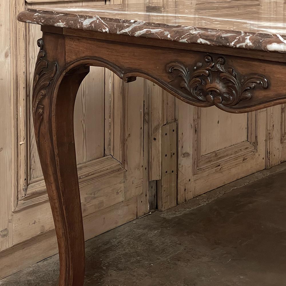 Antique French Louis XV Walnut Marble-Top Dining Table For Sale 8