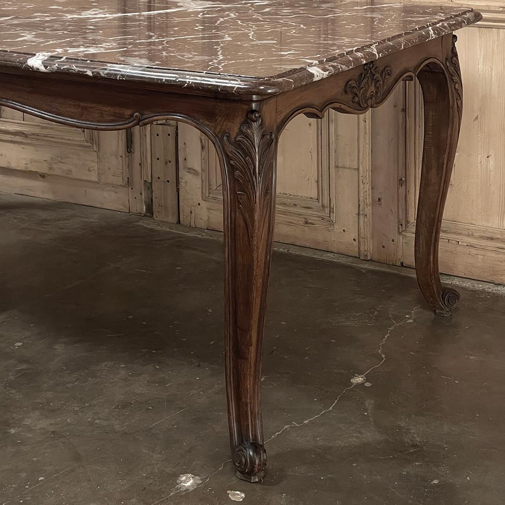 Antique French Louis XV Walnut Marble-Top Dining Table For Sale 9