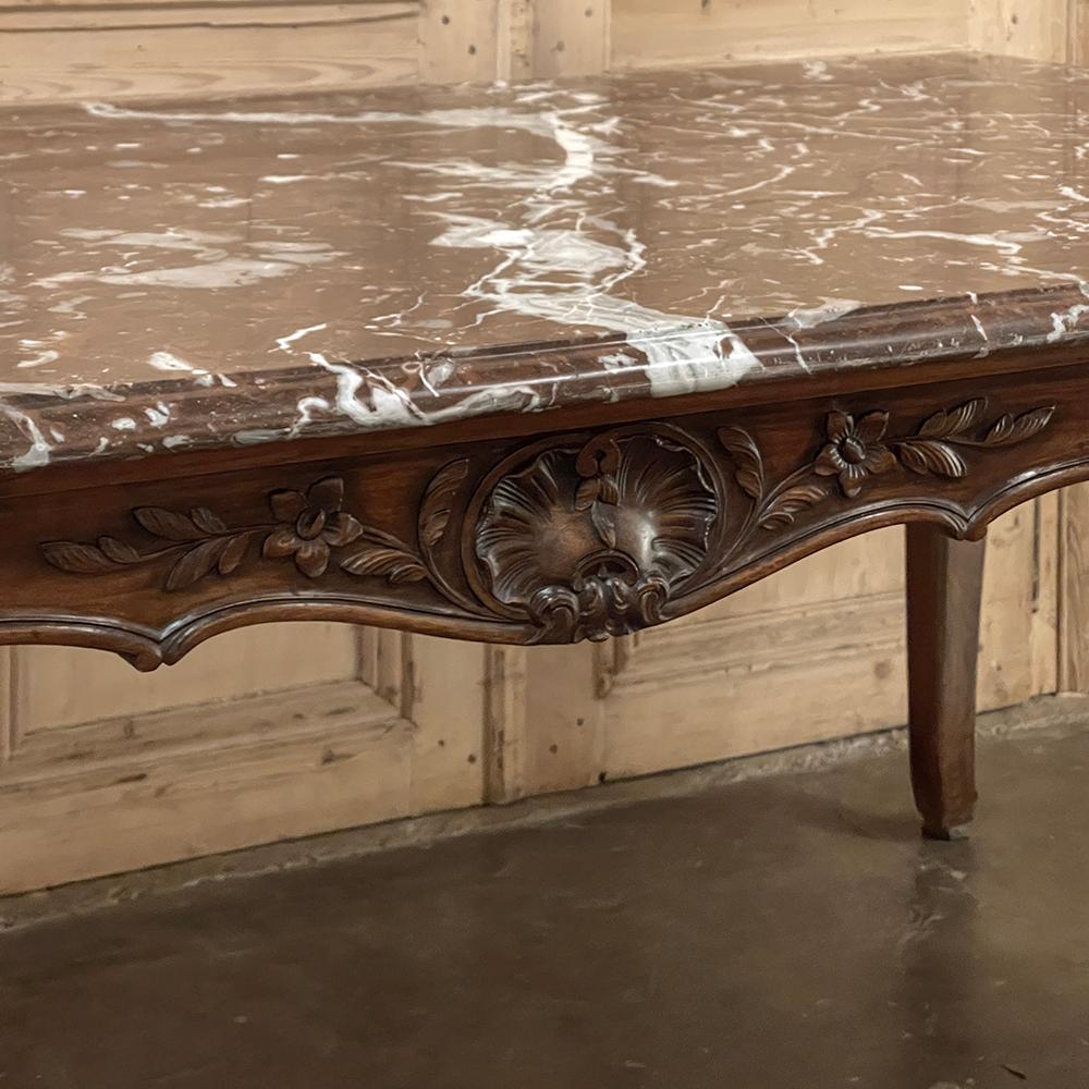 Antique French Louis XV Walnut Marble-Top Dining Table For Sale 10