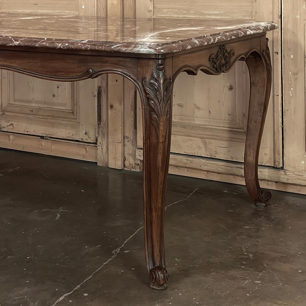 Antique French Louis XV Walnut Marble-Top Dining Table For Sale 11