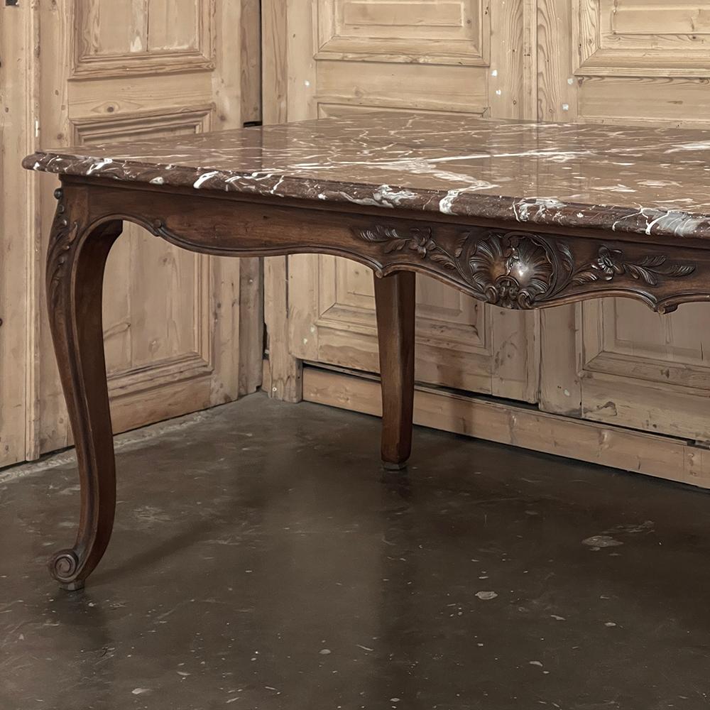 Antique French Louis XV Walnut Marble-Top Dining Table For Sale 12