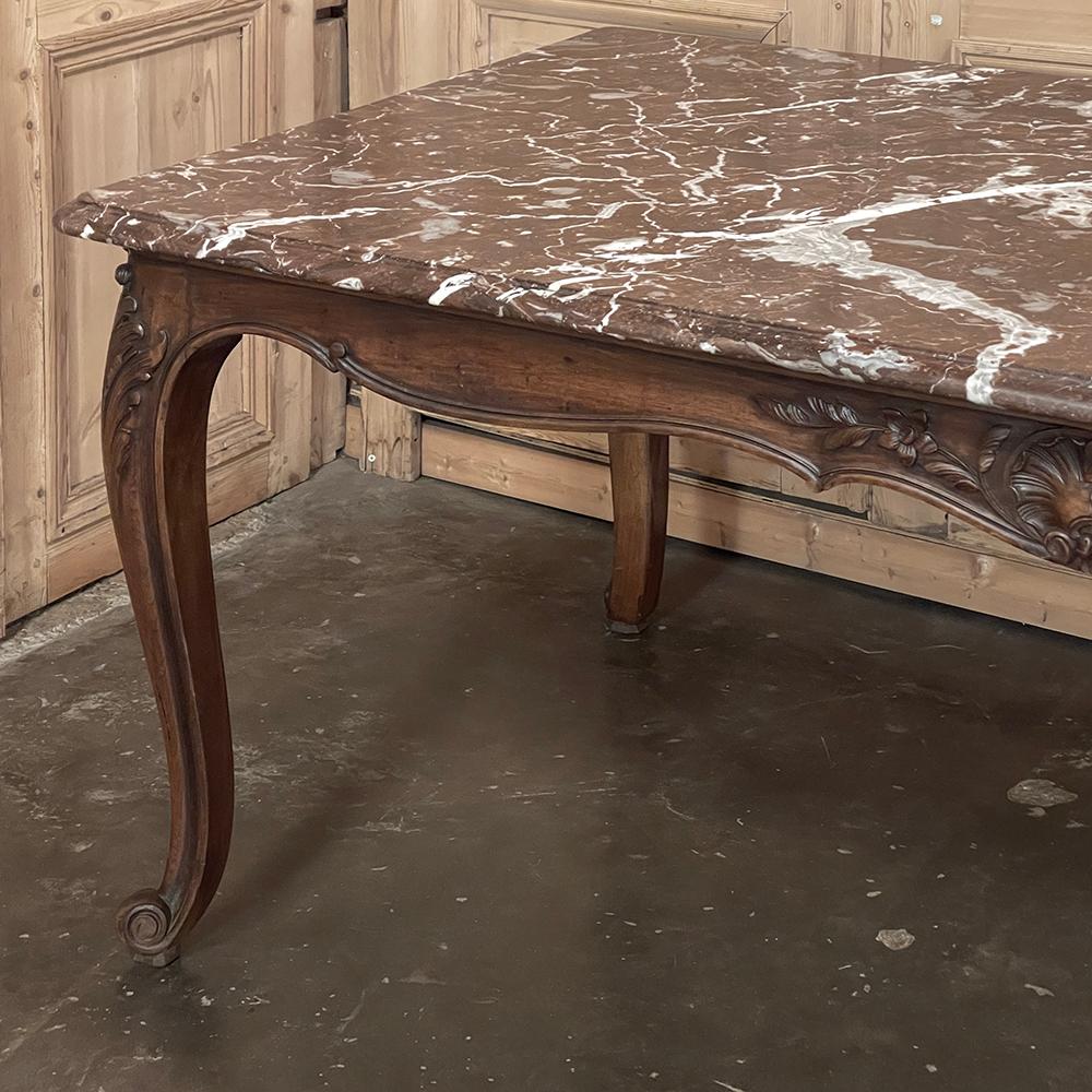Antique French Louis XV Walnut Marble-Top Dining Table For Sale 14