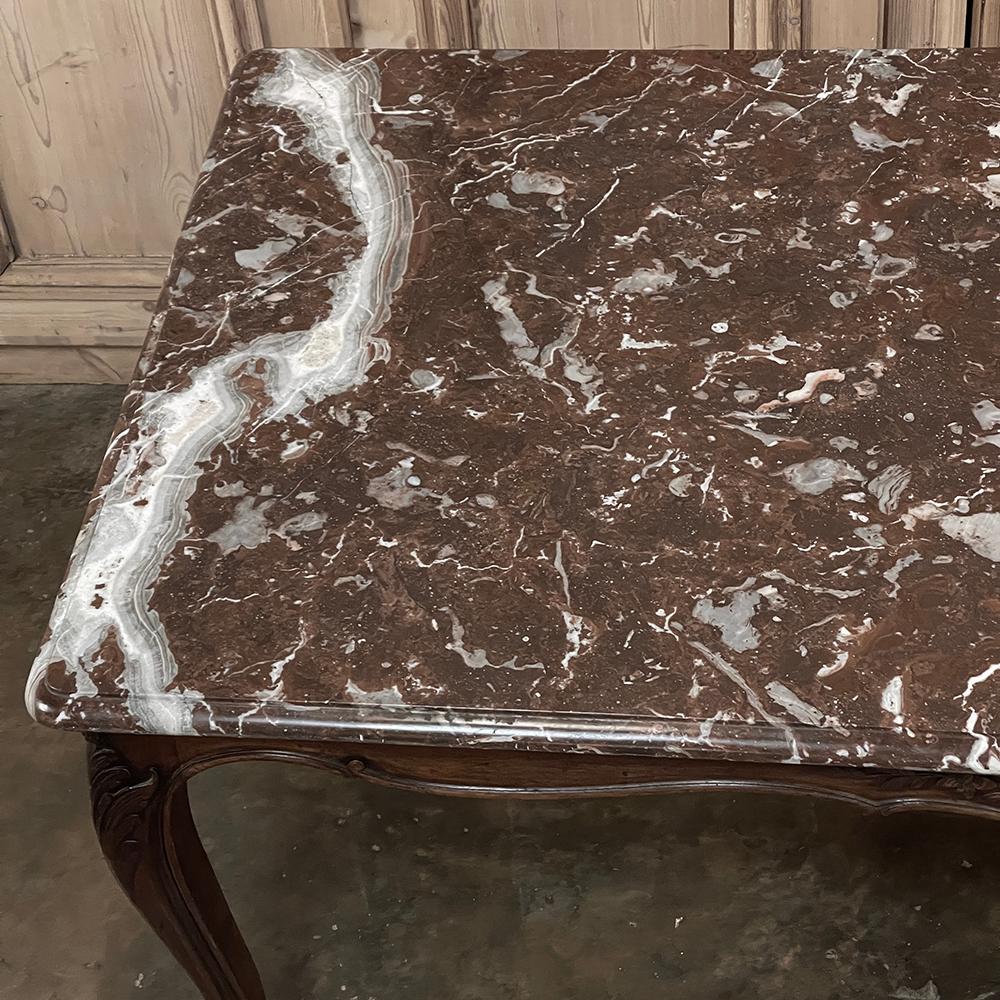 20th Century Antique French Louis XV Walnut Marble-Top Dining Table For Sale