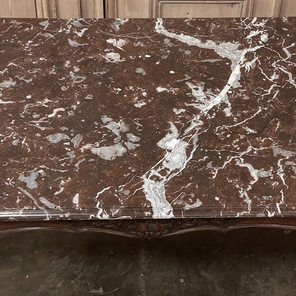 Antique French Louis XV Walnut Marble-Top Dining Table For Sale 1
