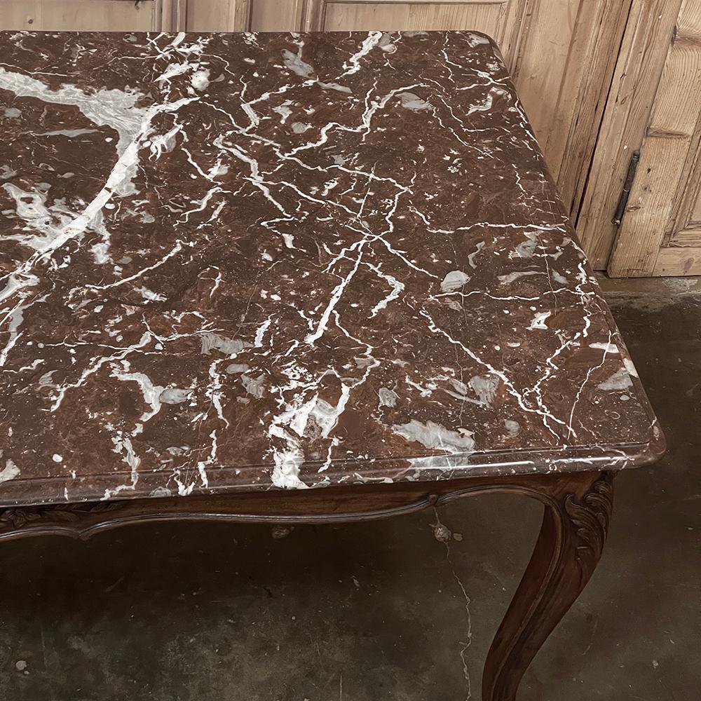 Antique French Louis XV Walnut Marble-Top Dining Table For Sale 2