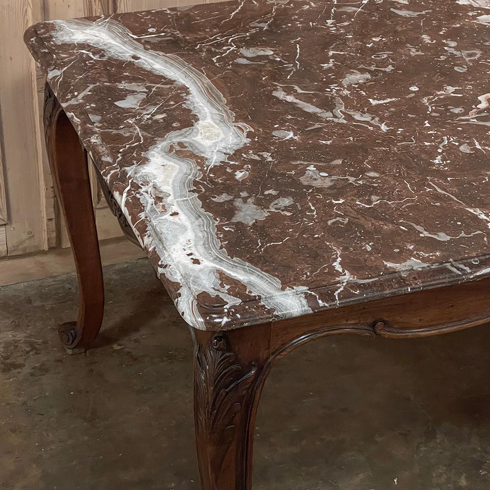Antique French Louis XV Walnut Marble-Top Dining Table For Sale 3