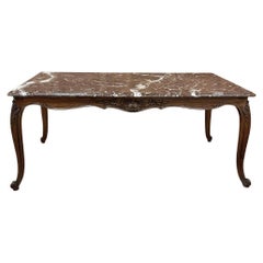 Used French Louis XV Walnut Marble-Top Dining Table