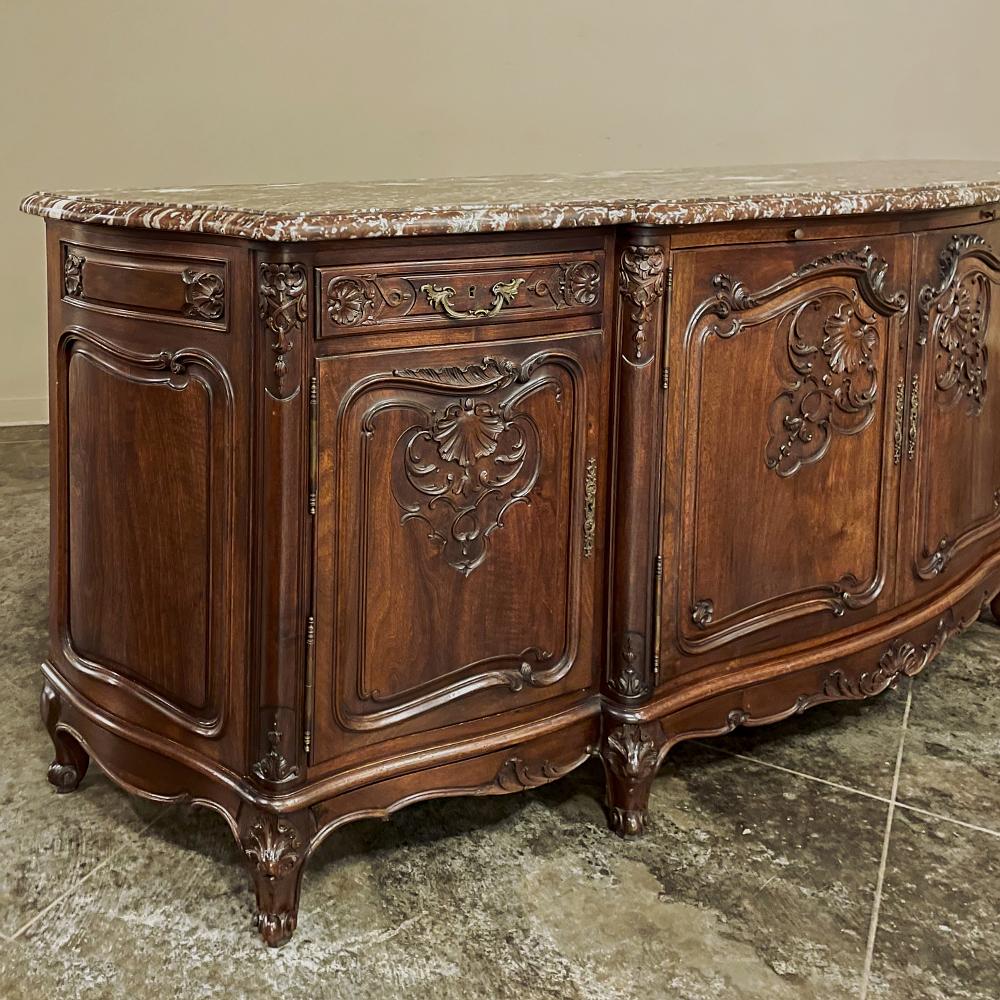Antique French Louis XV Walnut Marble Top Serpentine Buffet For Sale 5