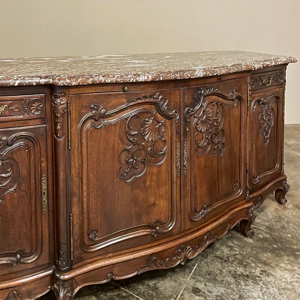 Antique French Louis XV Walnut Marble Top Serpentine Buffet For Sale 6