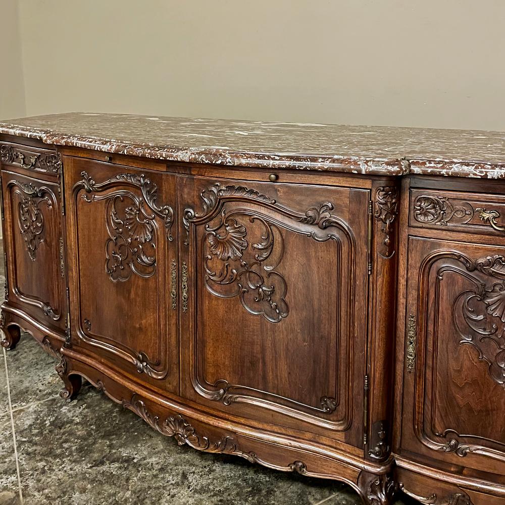 Antique French Louis XV Walnut Marble Top Serpentine Buffet For Sale 7