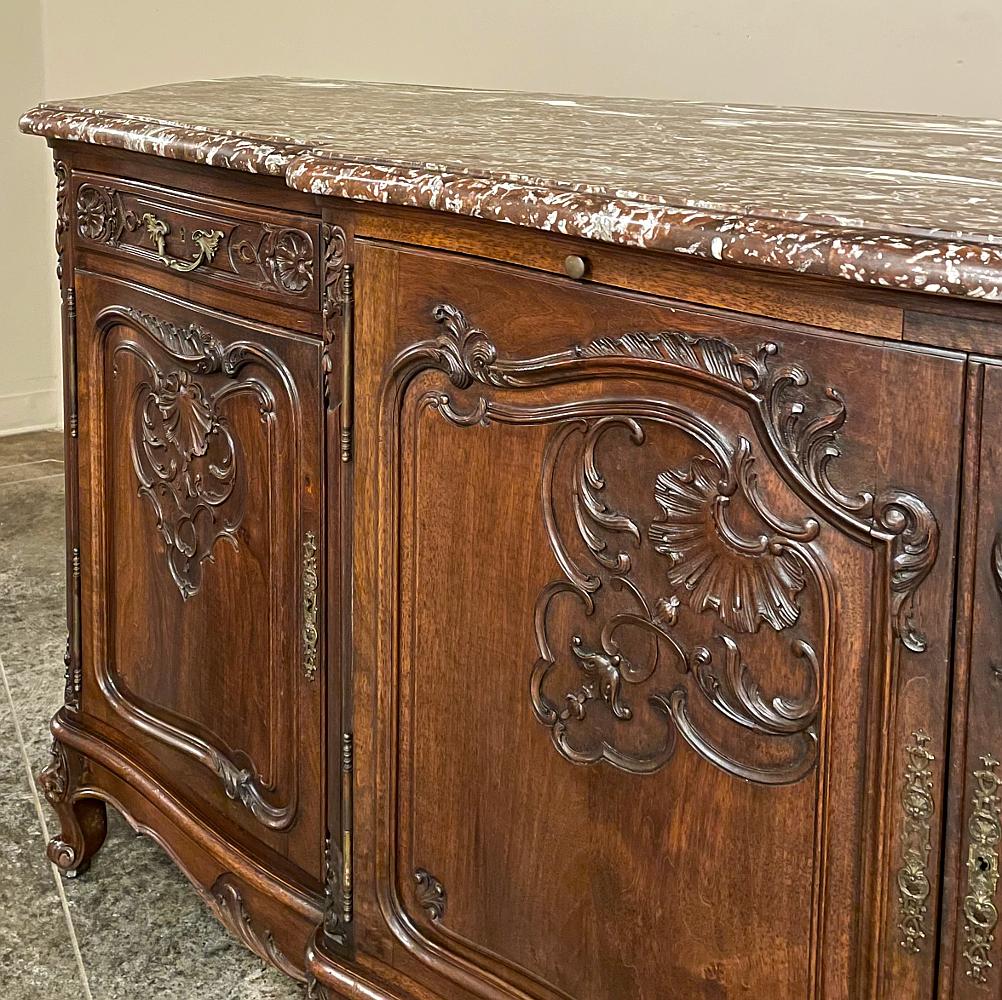 Antique French Louis XV Walnut Marble Top Serpentine Buffet For Sale 8