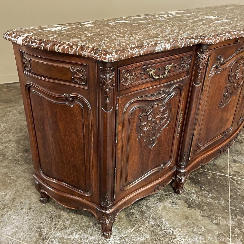 Antique French Louis XV Walnut Marble Top Serpentine Buffet For Sale 9