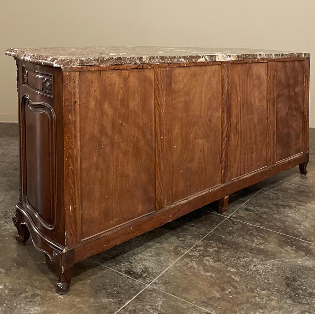 Antique French Louis XV Walnut Marble Top Serpentine Buffet For Sale 10