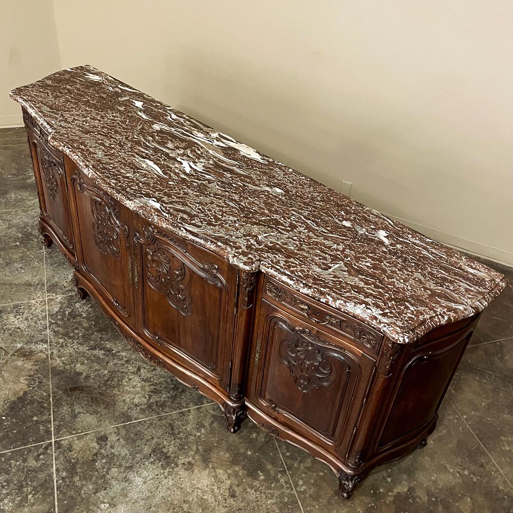 Antique French Louis XV Walnut Marble Top Serpentine Buffet For Sale 1