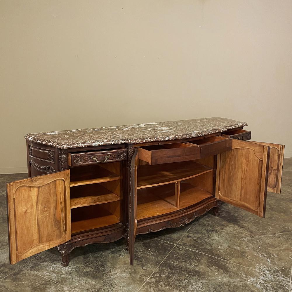 Antique French Louis XV Walnut Marble Top Serpentine Buffet For Sale 3