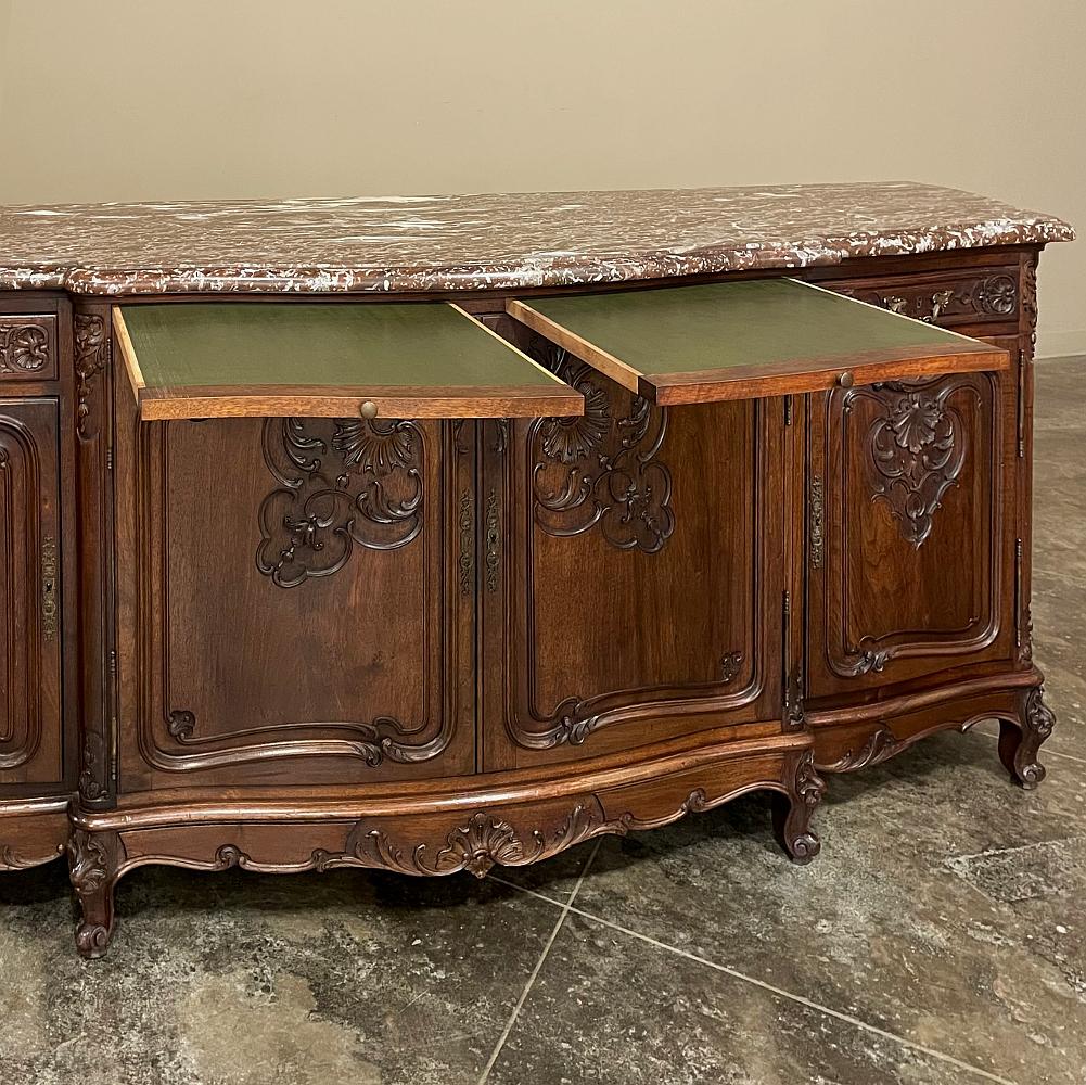 Antique French Louis XV Walnut Marble Top Serpentine Buffet For Sale 4