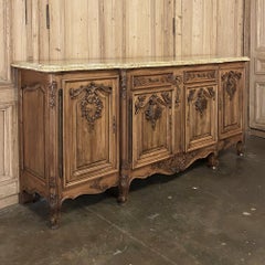 Antique French Louis XV Walnut Marble Top Step-Front Buffet