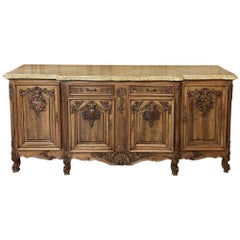 Antique French Louis XV Walnut Marble Top Step-Front Buffet