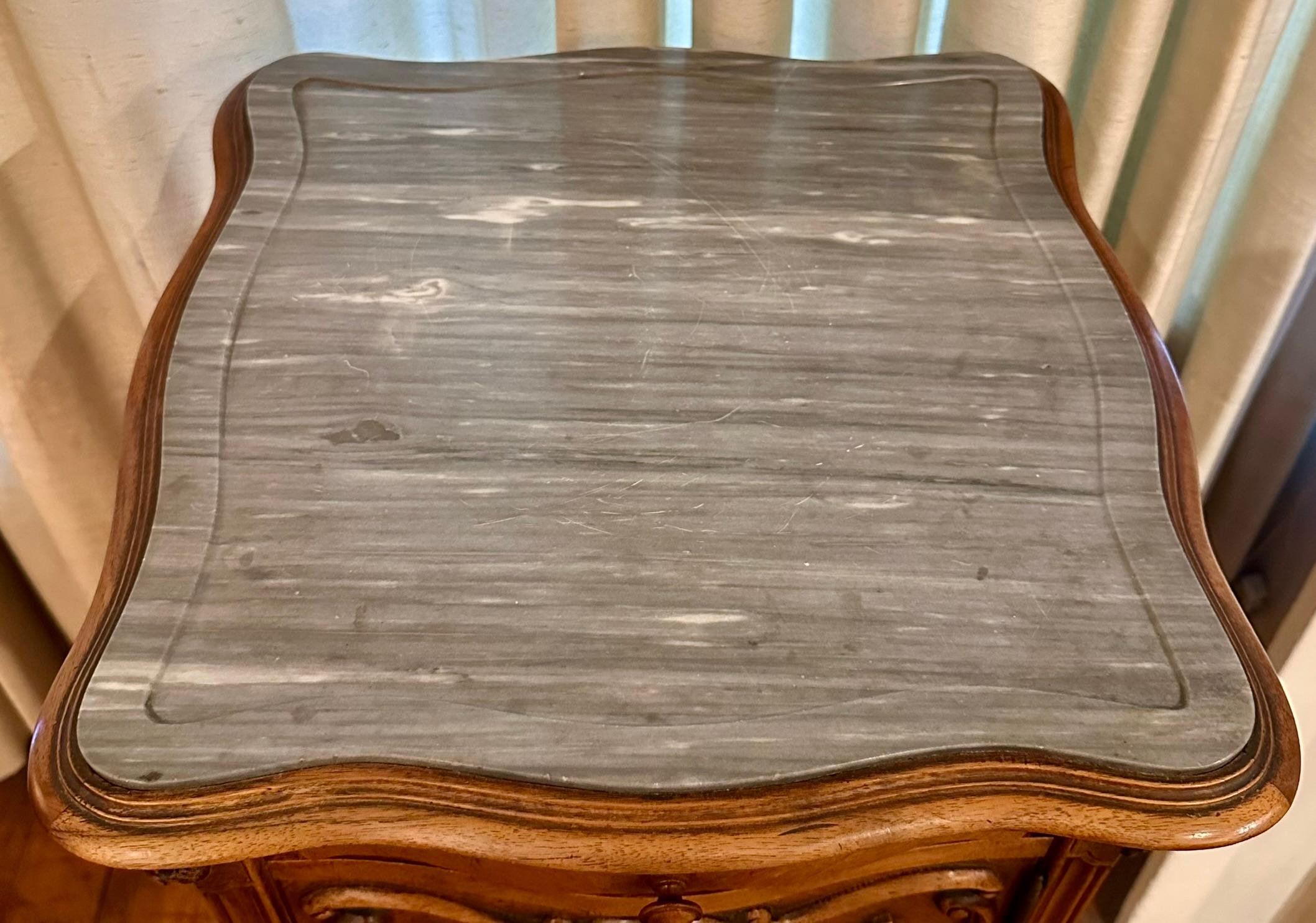 Antique French Louis XV Walnut Night Table with Marble Top, Circa 1890's. For Sale 2