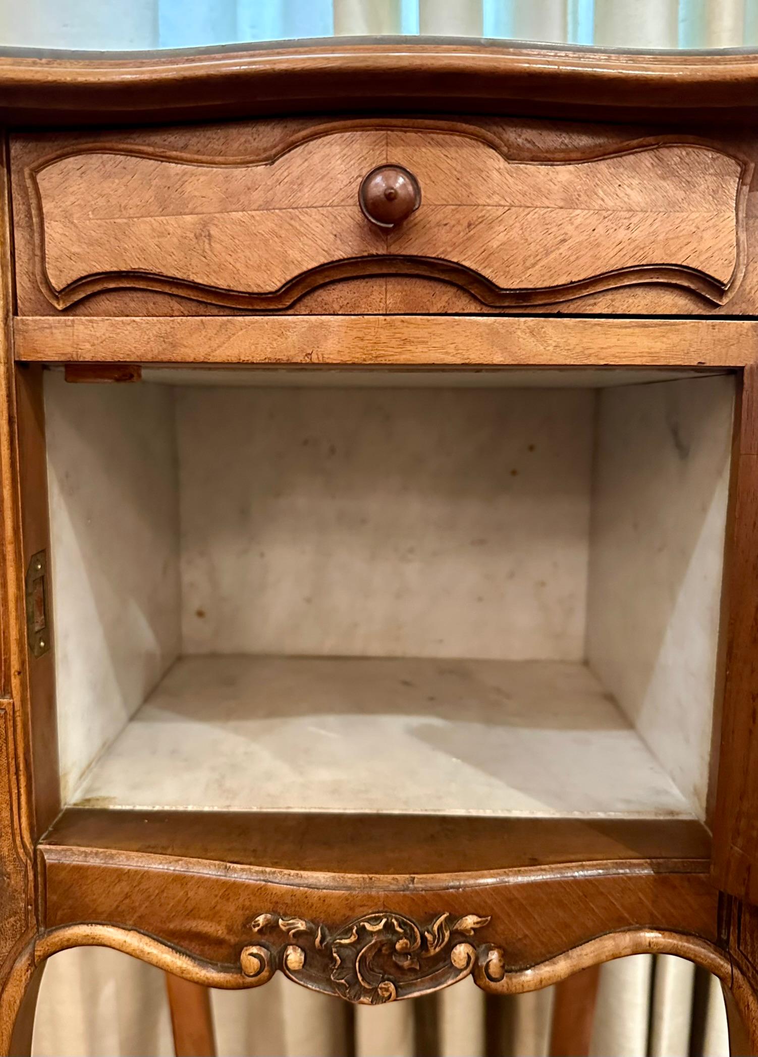 Antique French Louis XV Walnut Night Table with Marble Top, Circa 1890's. For Sale 3