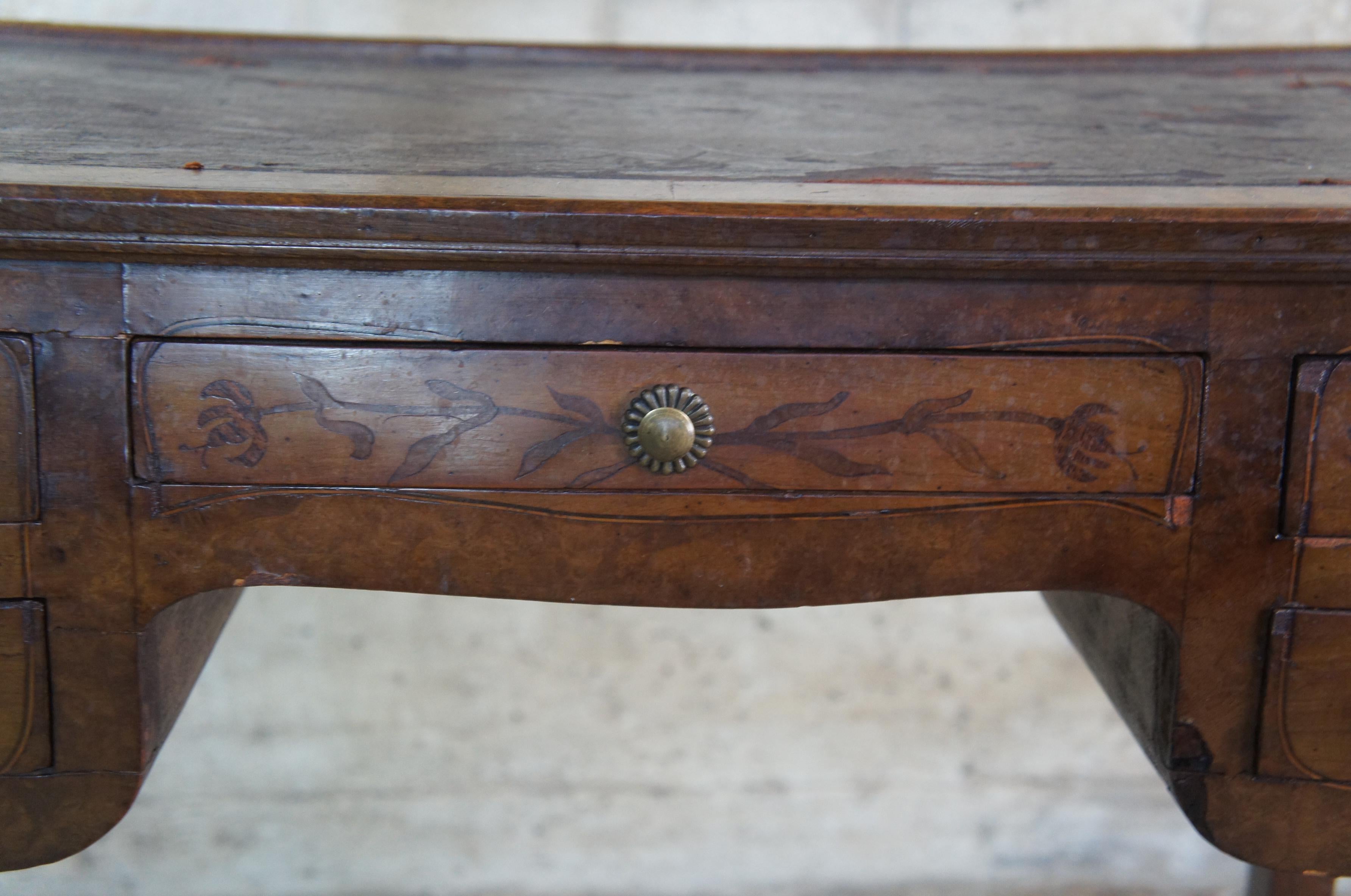 19th Century Antique French Louis XV Walnut Ormalu Inlaid Ladies Library Vanity Writing Desk 