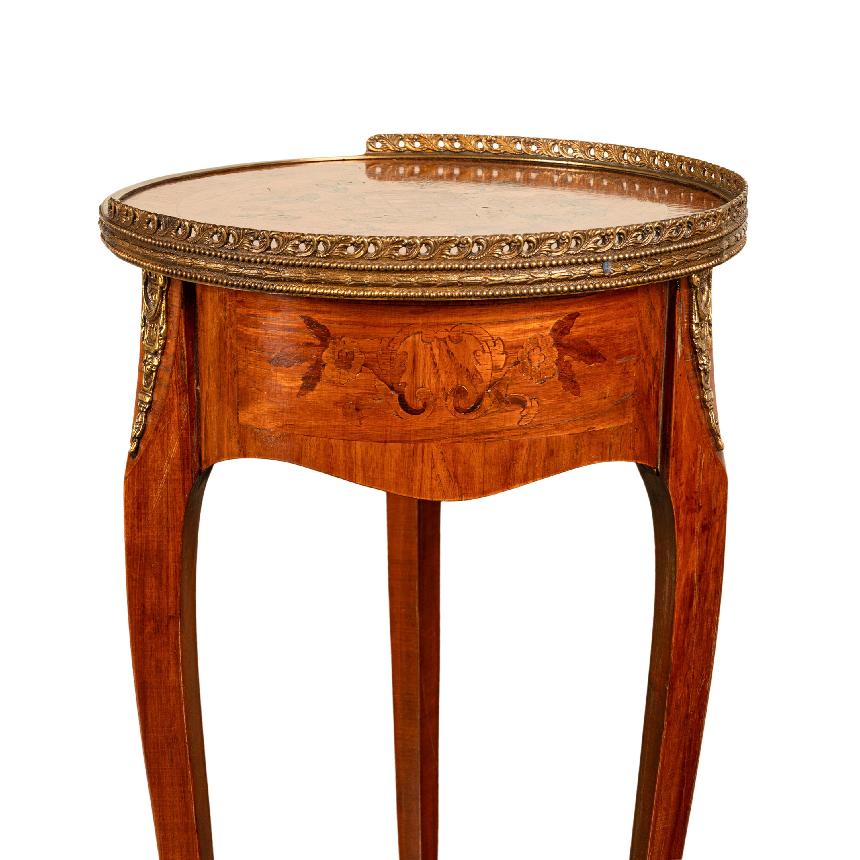 Antique French Louis XV Walnut & Ormolu Marquetry Circular Side Table Stand 1890 10