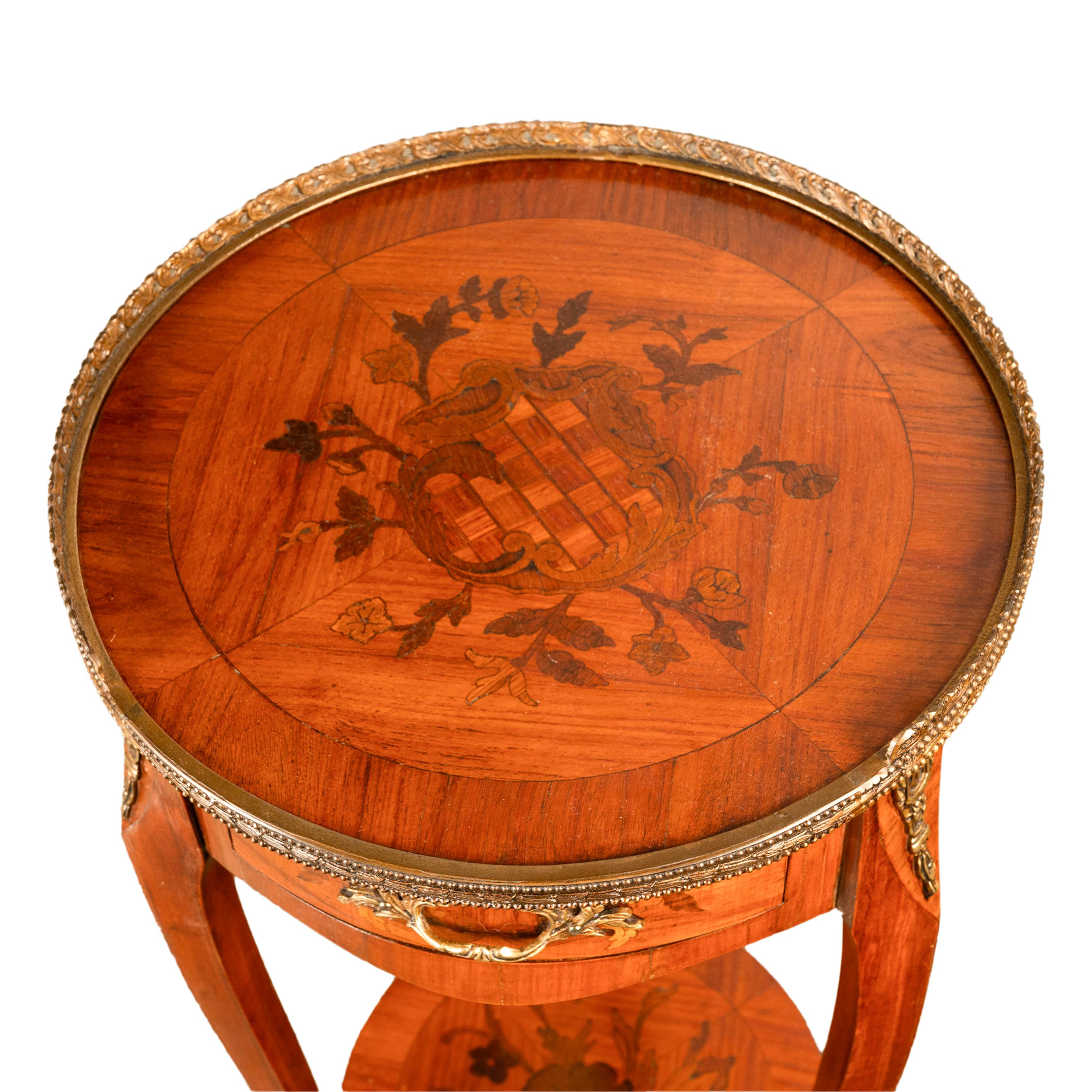 Antique French Louis XV Walnut & Ormolu Marquetry Circular Side Table Stand 1890 13