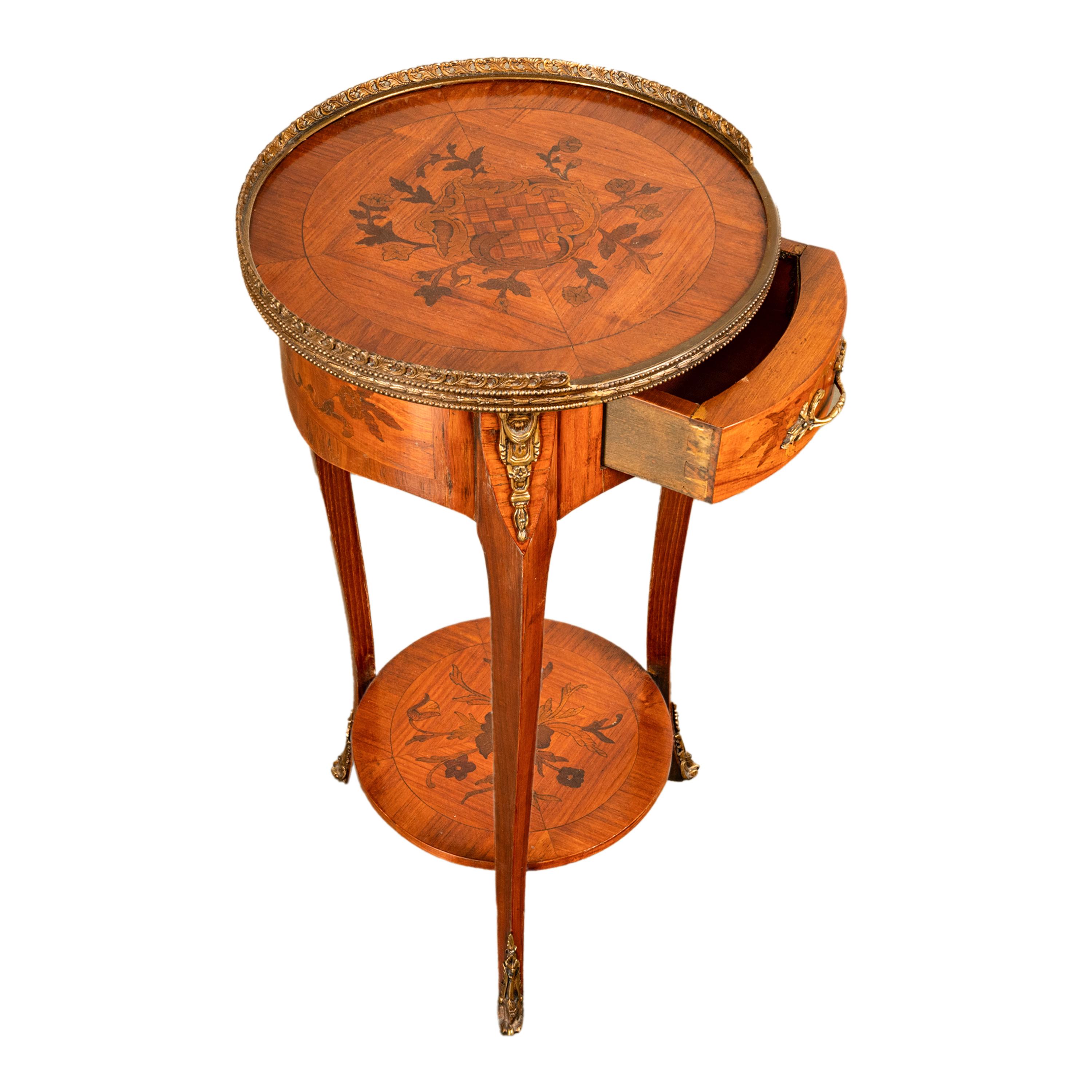 Antique French Louis XV Walnut & Ormolu Marquetry Circular Side Table Stand 1890 1