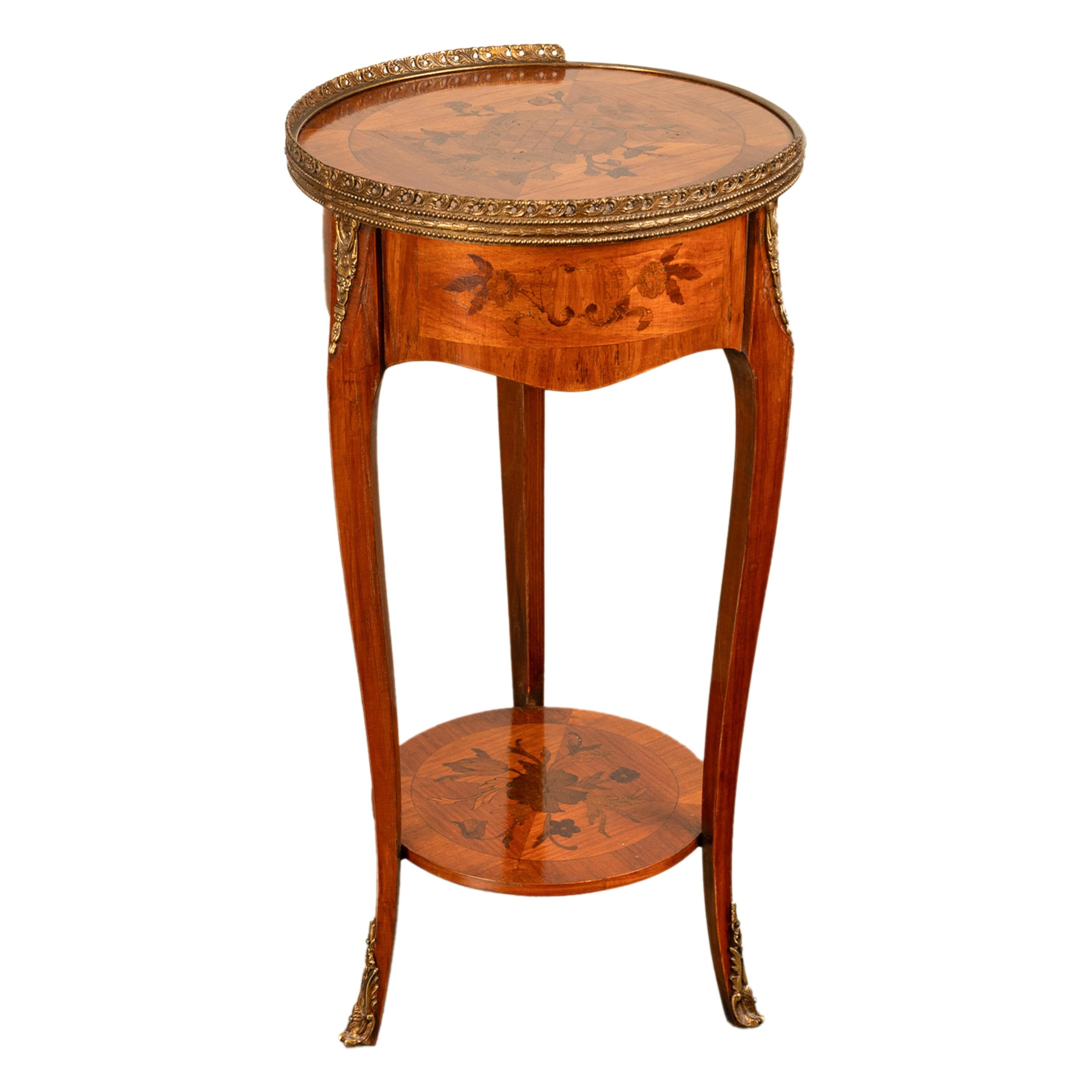Antique French Louis XV Walnut & Ormolu Marquetry Circular Side Table Stand 1890 2