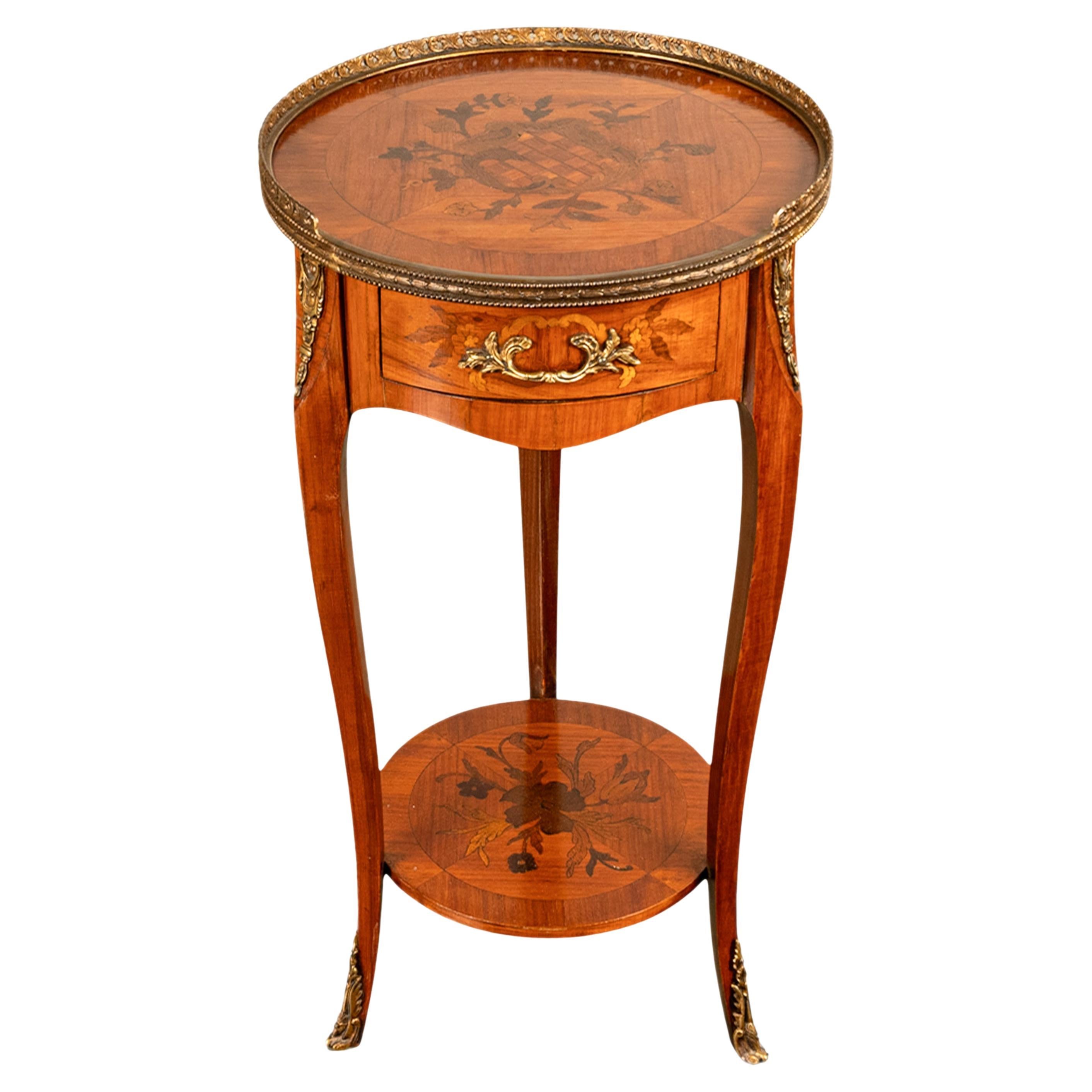 Antique French Louis XV Walnut & Ormolu Marquetry Circular Side Table Stand 1890