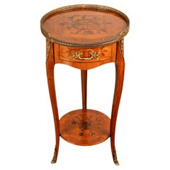 Antike Französisch Louis XV Nussbaum & Ormolu Intarsien Rundschreiben Beistelltisch Stand 1890