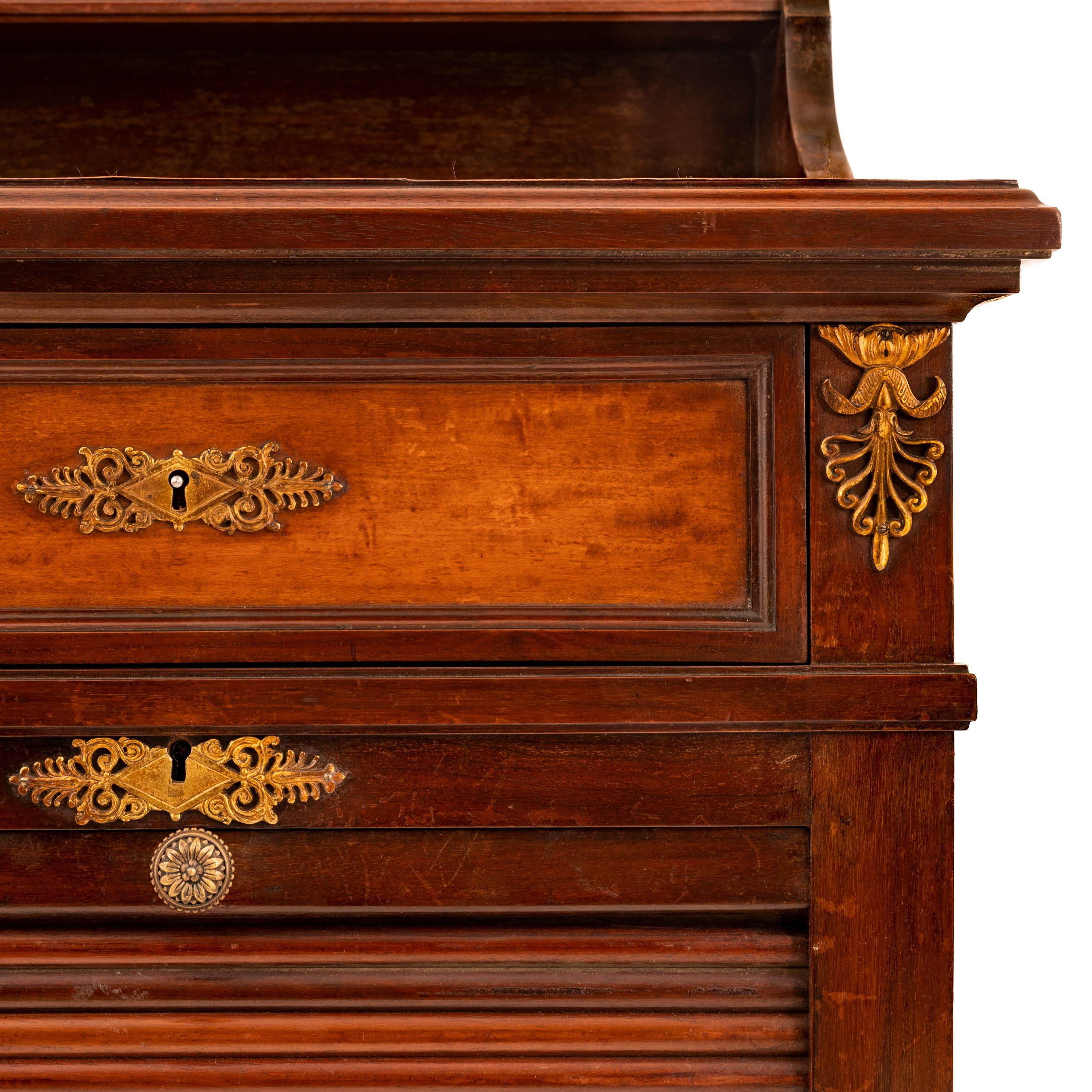 Antique French Louis XV Walnut Ormolu Tambour Roll Top File Cabinet Paris 1900 6